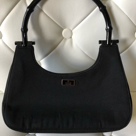 Gucci Black Satin Bamboo Handle Hobo Bag Black Gucci Purse Mini Satin Hobo Purse - Picture 4 of 10